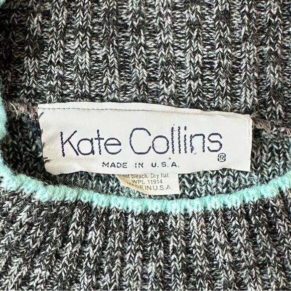 KATE COLLINS Vintage Gray Blue Floral Long Crewneck Sweater Women’s Size Small - Picture 5 of 14